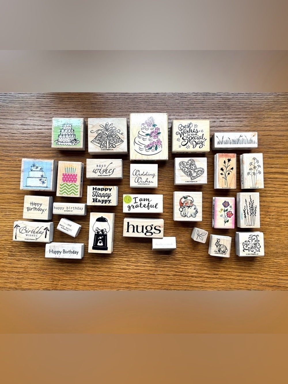 VTG Wooden Craft Stamps Lot of 28 Wedding, Birthday, Plants, Flowers, Foliage